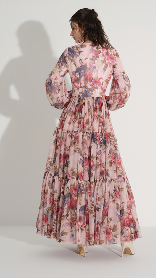 Floral Silk Chiffon Dress – Pink