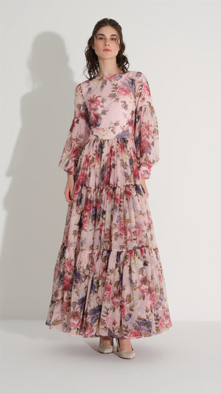 Floral Silk Chiffon Dress – Pink