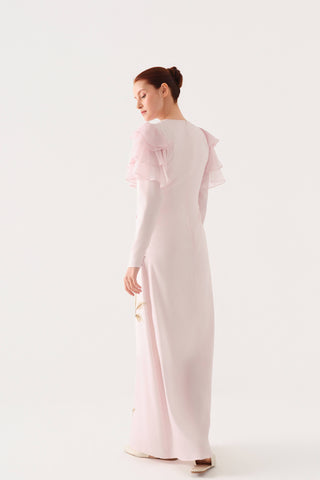 ÇİÇEK PANO DESENLİ SATEN ELBİSE Pembe
