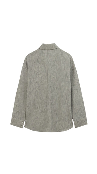 Striped Relaxed Shirt & Pants Set – Gray