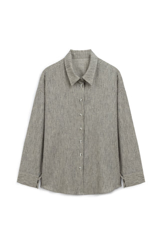 Striped Relaxed Shirt & Pants Set – Gray