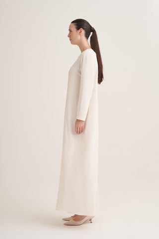 Crepe Minimalist Maxi Dress – Cream – ModestBeauty