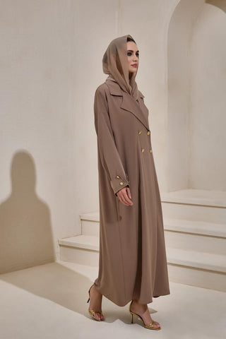 Crepe Trench Abaya - Light Brown