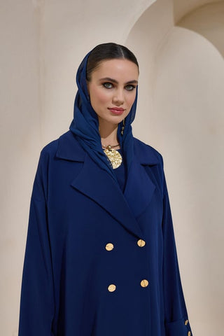 Crepe Trench Abaya - Navy Blue