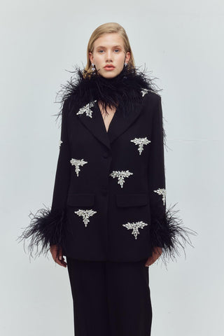 Crystal Crown Feather Embellished Set – Black