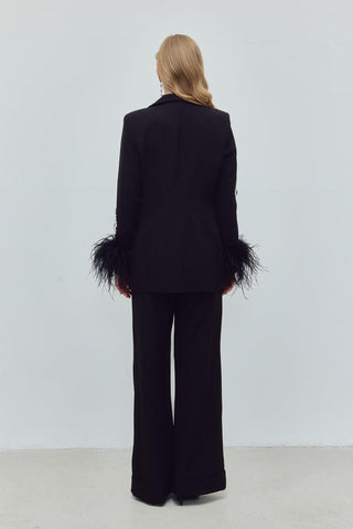 Crystal Crown Feather Embellished Set – Black