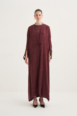 Cupro Rozana 3-Piece Abaya Set - Burgundy