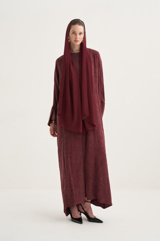 Cupro Rozana 3-Piece Abaya Set - Burgundy