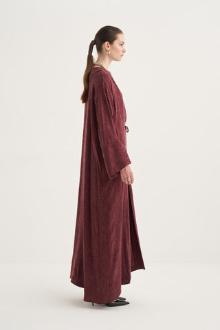 Cupro Rozana 3-Piece Abaya Set - Burgundy