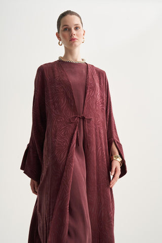 Cupro Rozana 3-Piece Abaya Set - Burgundy