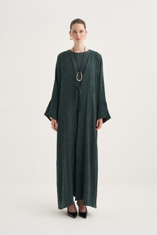 Cupro Rozana 3-Piece Abaya Set - Emerald Green