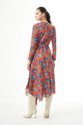 Mizalle Long Sleeve High Neck Midi Dress