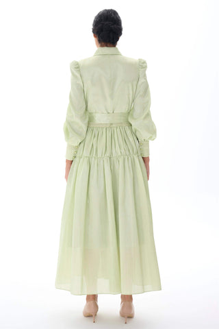 Lace Panel Belted Shirt Dress – Green