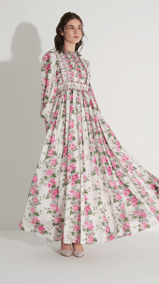 Lace Panel Floral Dress – Ecru