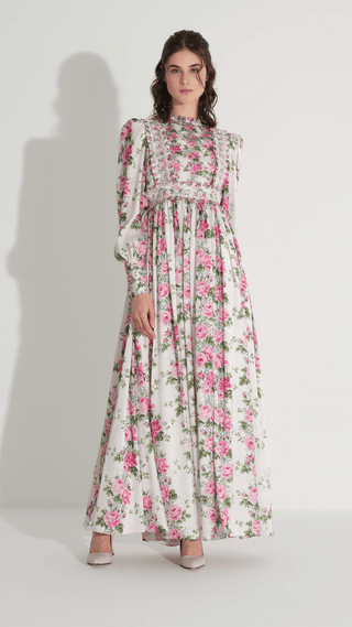 Lace Panel Floral Dress – Ecru