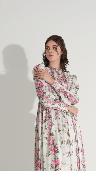 Lace Panel Floral Dress – Ecru