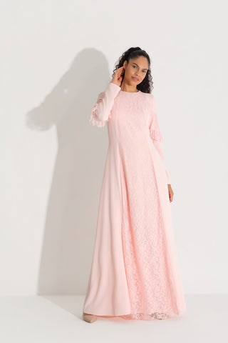 DANTELLİ KREP ELBİSE Pembe