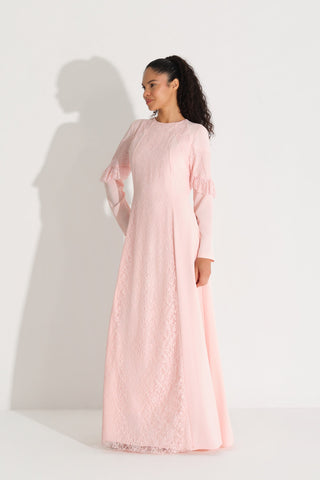 DANTELLİ KREP ELBİSE Pembe