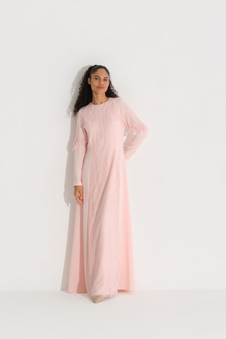 DANTELLİ KREP ELBİSE Pembe