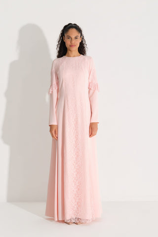 DANTELLİ KREP ELBİSE Pembe