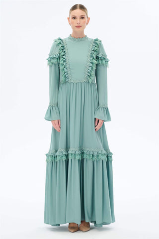 Lace Ruffle Detail Maxi Dress – Mint