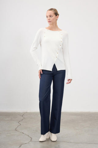 Defne Button-Detail Knit Sweater – Ecru