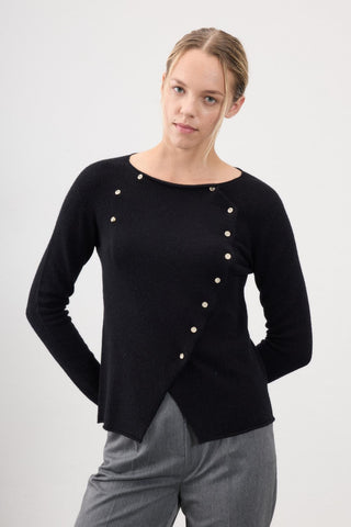 Defne Button-Detail Knit Sweater – Black