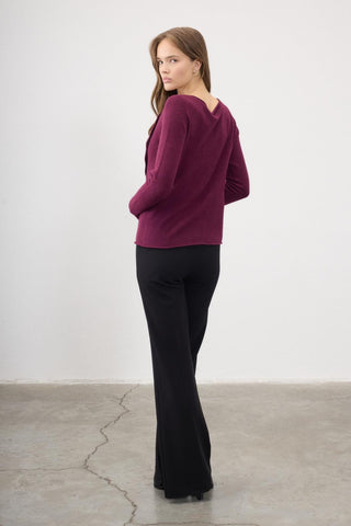 Defne Button-Detail Knit Sweater – Cherry