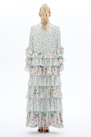Layered Floral Modest Dress - Mint