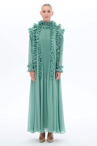 Pleated Ruffle Maxi Dress – Green