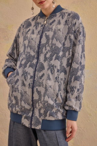 Dina Tencel Patterned Bomber Jacket – Blue