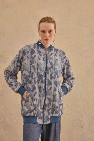 Dina Tencel Patterned Bomber Jacket – Blue