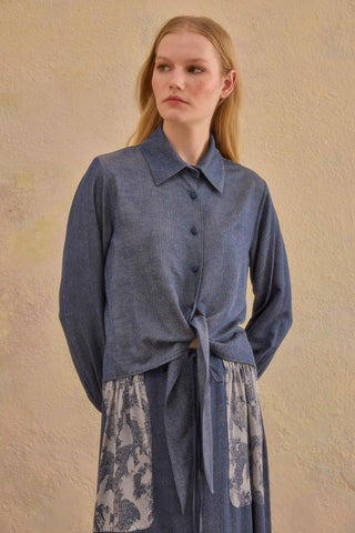 Dina Tencel Tie-Front Shirt & Skirt Set – Blue