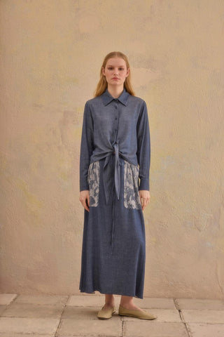 Dina Tencel Tie-Front Shirt & Skirt Set – Blue