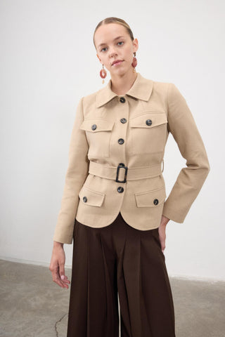 Dione Belted Utility Jacket – Beige