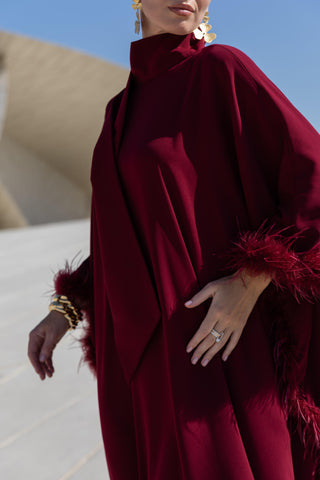 Diva Feather Kaftan – Burgundy