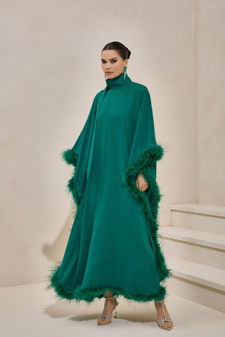 Diva Feather Kaftan Dress – Emerald