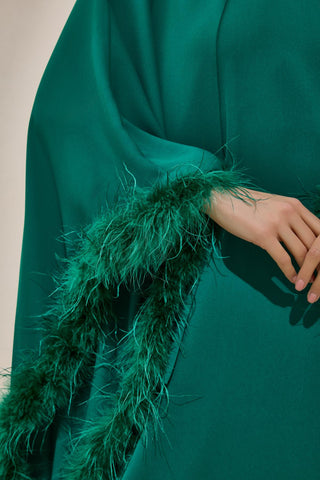 Diva Feather Kaftan Dress – Emerald