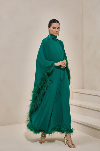 Diva Feather Kaftan Dress – Emerald