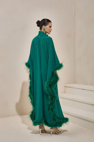 Diva Feather Kaftan Dress – Emerald