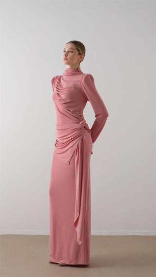 Ruched Turtleneck Dress – Blush Pink