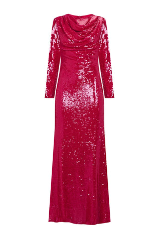 Draped Sequin Evening Dress – Pink