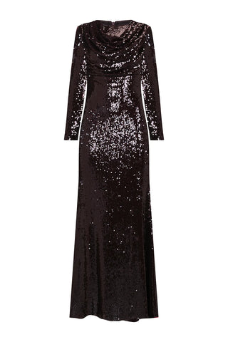 Draped Sequin Evening Dress – Brown