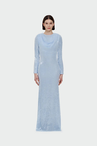 Draped Sequin Evening Dress – Baby Blue