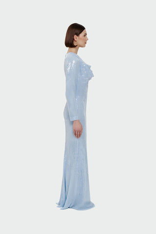 Draped Sequin Evening Dress – Baby Blue