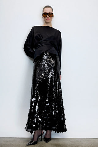Draped Satin Blouse – Black