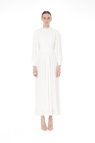 Lace Bodice Pleated Maxi Dress – Ecru
