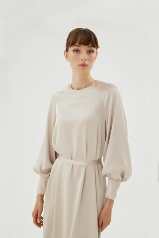 Eliza Embellished Dress – Beige