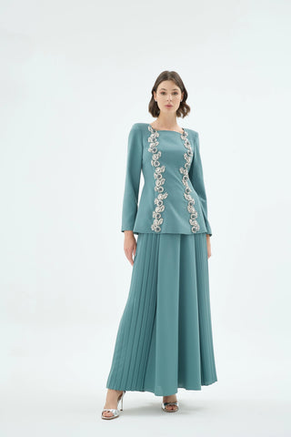 Eloya Stone-Embellished Square-Neck Blouse & Skirt Set - Blue
