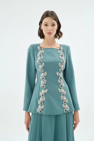 Eloya Stone-Embellished Square-Neck Blouse & Skirt Set - Blue